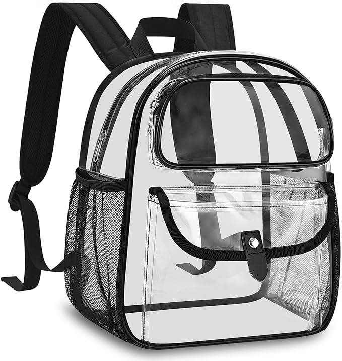 SPODEARS Clear Stadium Backpack for Sports Events, Festival, Travel - 12x6x12 PVC Backpack Multi-Pocket Design, Black