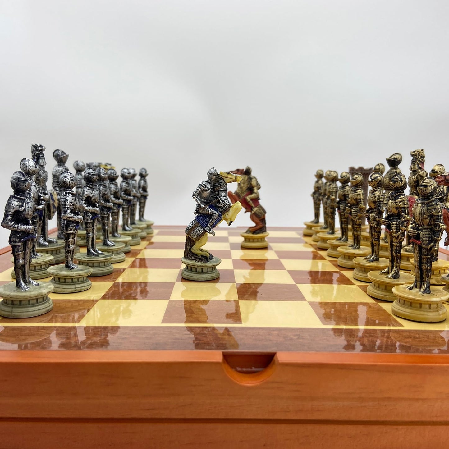 Themed Chess Set Handmade Chess Set Medieval Knights Theme Resin Chess Pieces and Solid Wooden Chess Board with Storage Medieval Chess Set Gift for Birthday Thanksgiving Christmas for Adults 2 Players