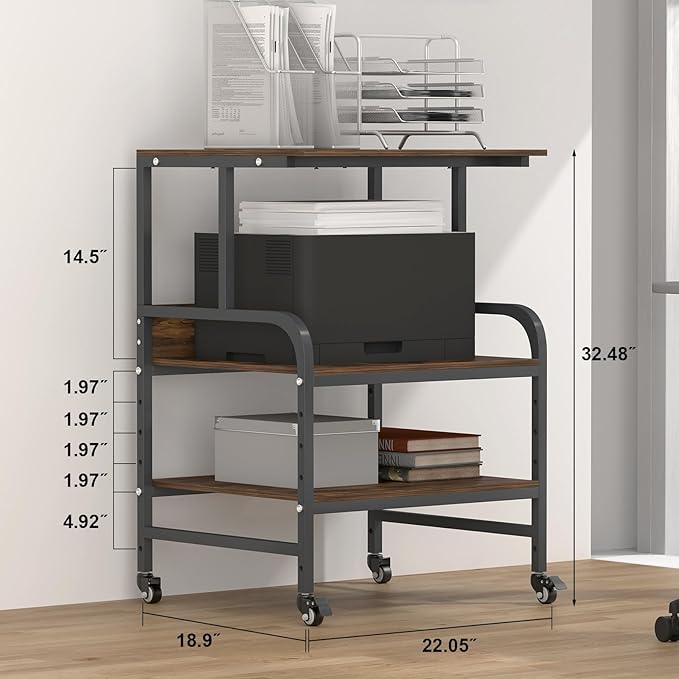 STEELIST Printer Stand for Home Office, 32.48 X 22.05 X 18.9 Rolling Printer Cart with Heavy Duty Casters, Large Storage Stand for Scanner, Fax, Metal Printer Stand for School, Workshop, Studio