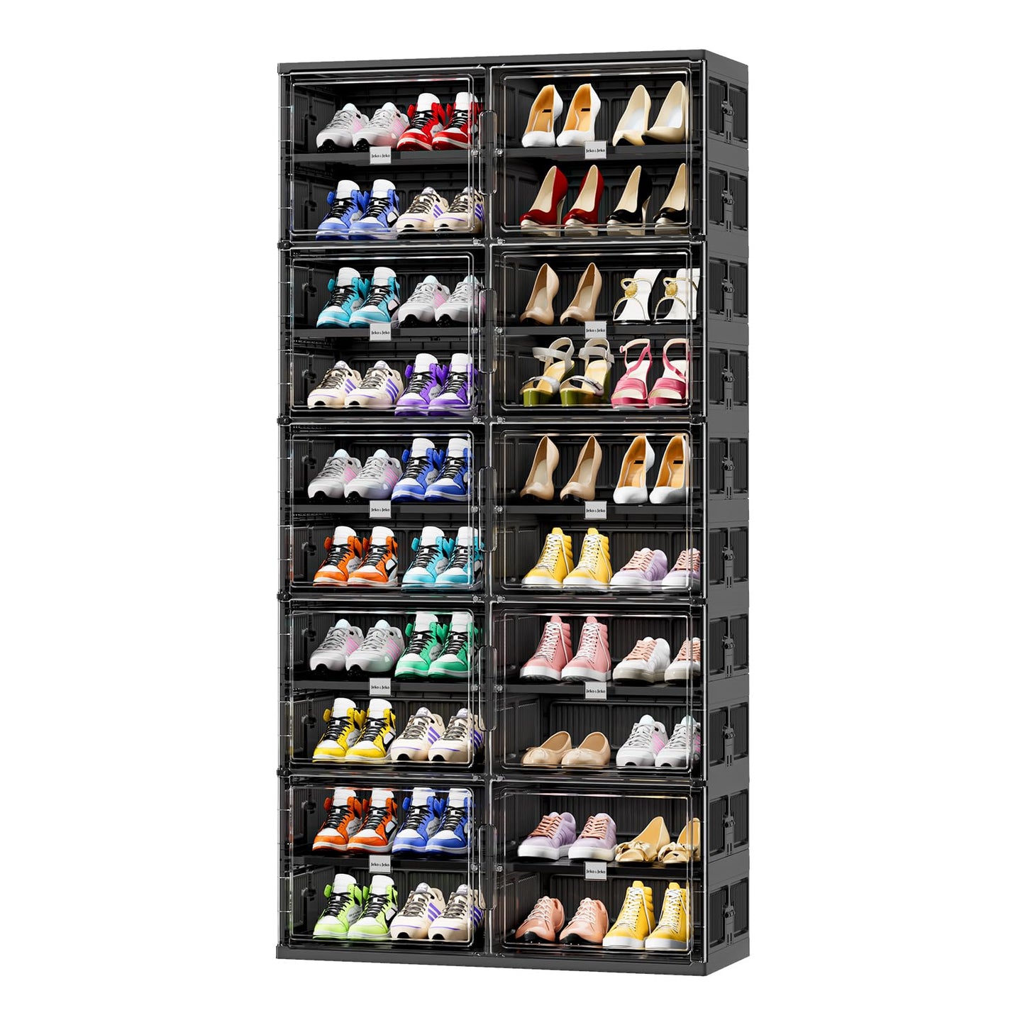 JEKO&JEKO 10 Tiers Foldable Shoe Rack Organizer Cabinet for Closet Entryway, Large Collapsible Shoe Storage Box with Magnetic Doors Fits Up to 40 Pairs (Black)