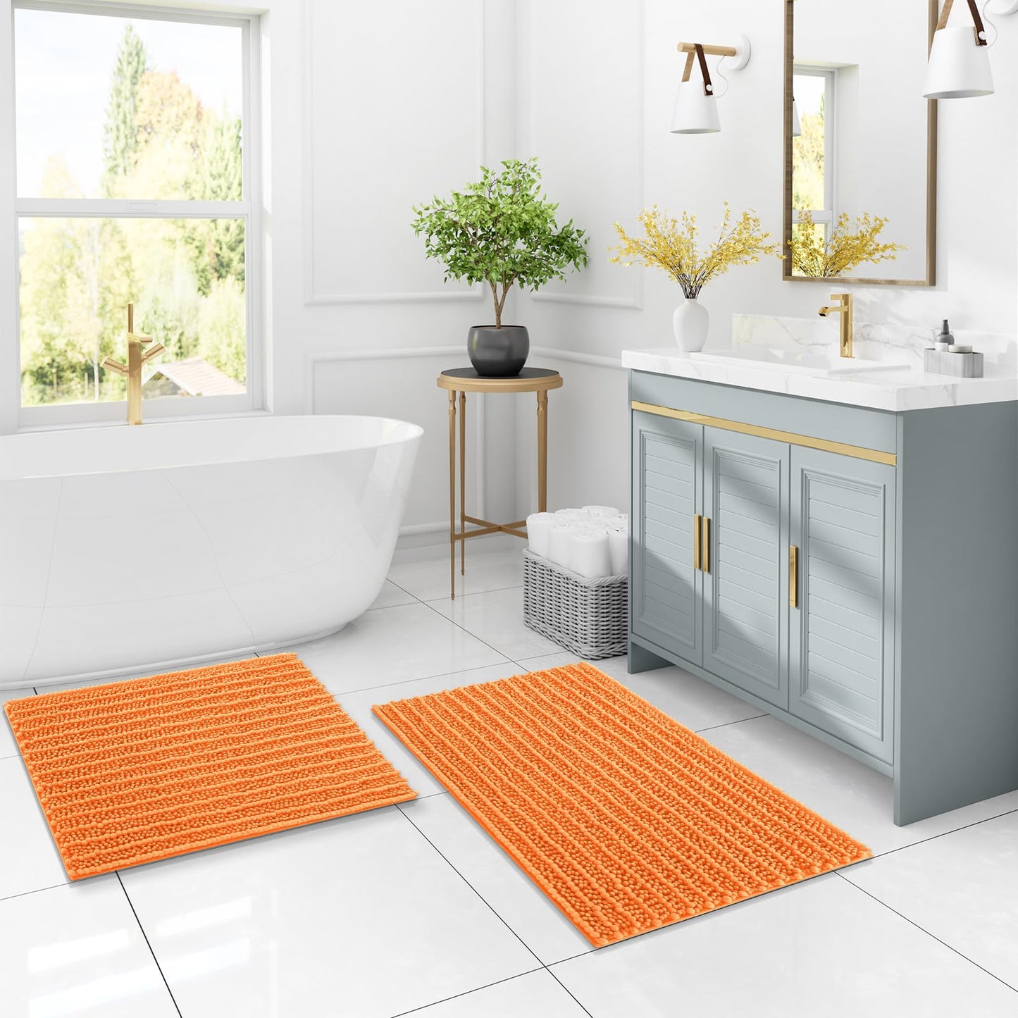 Arotive Luxury Chenille Bathroom Rug Mat, Extra Soft Thick Absorbent Shaggy Bath Rugs, Non-Slip Machine Wash Dry, Plush Bath Mats for Bathroom, Shower and Tub, 24x16, Orange