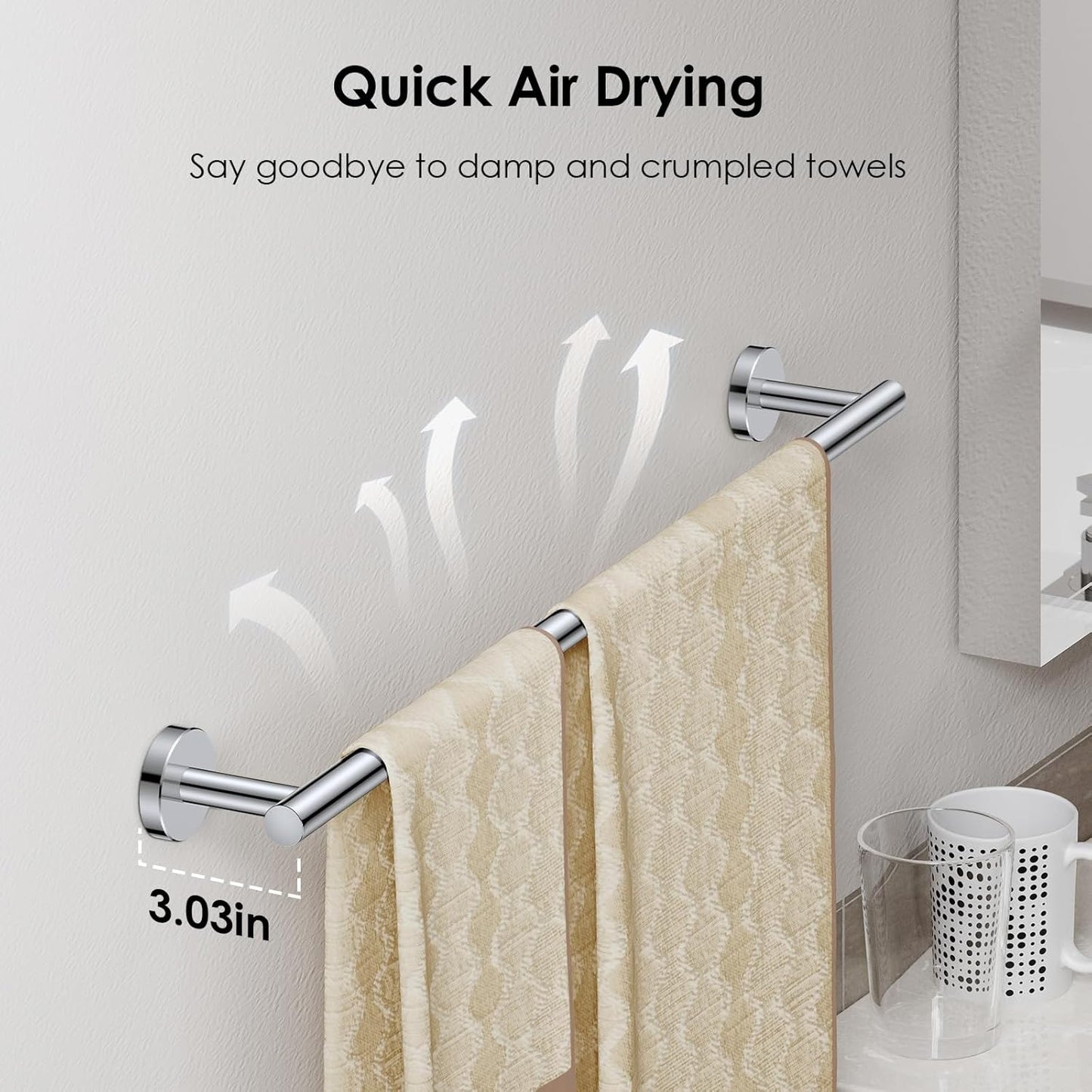 FORIOUS Towel Bar Wall Mounted, Stainless Steel Towel Racks for Bathroom, Includes Wall Mounting Hardware (Chrome, 20 Inch)