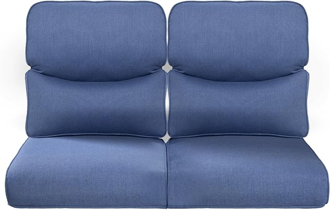 ACTREST Pop 22x25/22x24 Outdoor Seat Cushions Set of 2 - Comfortable High Back Water-Resistant Patio Wicker Chairs Cushion for Dining Rocker Glider Loveseat Couch Sectional Sofa - Navy Blue/Smile