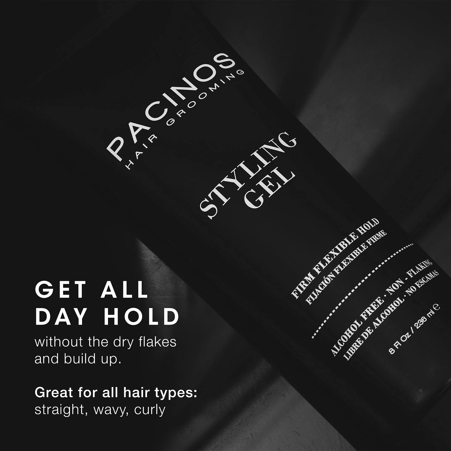 Pacinos Styling Gel - Medium Shine All Day Hold, Conditions and Moisturizes Hair while Adding Volume and Texture, No Dry Flakes
