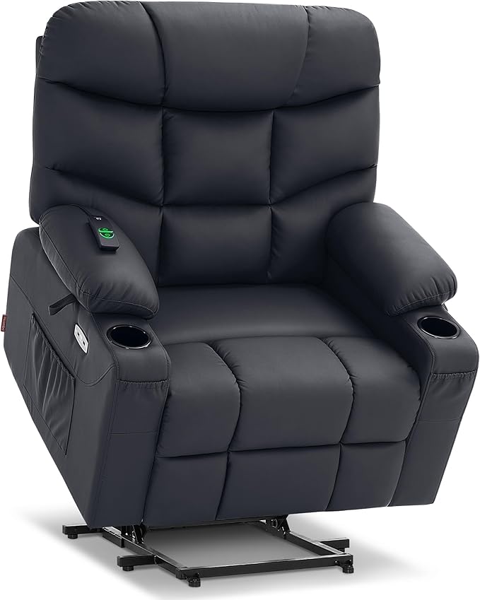 MCombo Oversized Power Lift Recliner Chair with Extended Footrest, Extra Wide 27.2" for Big and Tall Elderly People, Faux Leather R7289 (Black, Medium-Oversize)