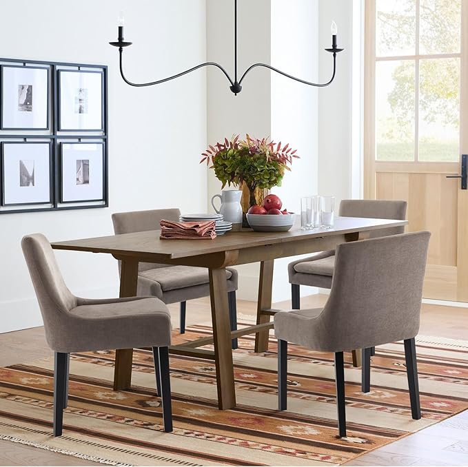COLAMY Upholstered Dining Chairs Set of 2, Fabric Accent Side Leisure Chairs with Mid Back and Wood Legs for Living Room/Dining Room-Camel