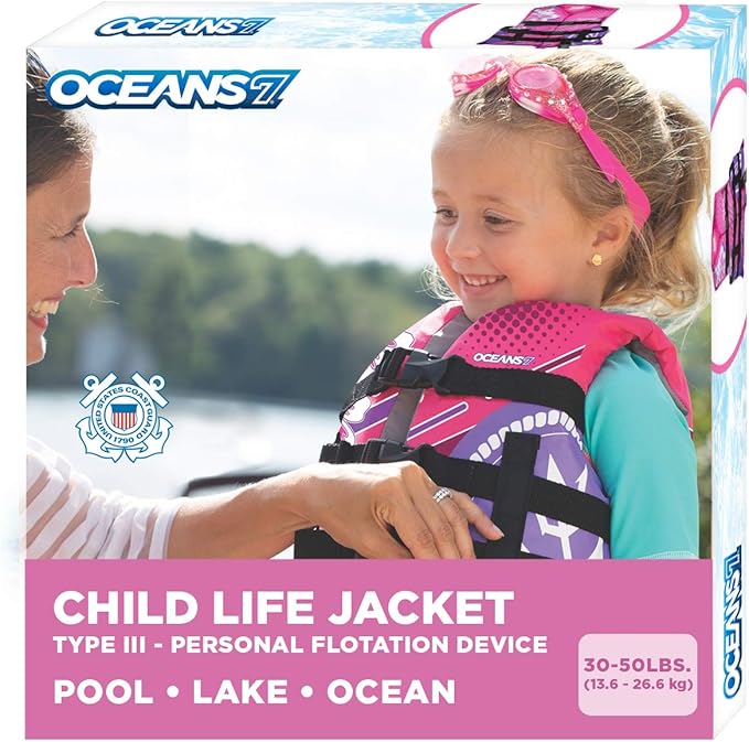 Oceans 7 US Coast Guard Approved Life Jacket for Infant, Kids, Youth, – Type II & III Vest, Personal Flotation Device
