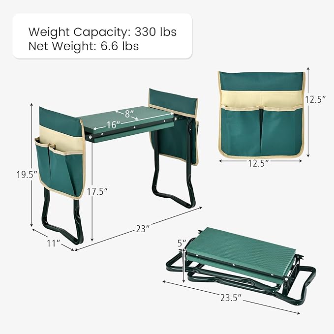 ReunionG Garden Kneeler and Seat, Foldable Garden Stool with Thick Kneeling Pad & Tool Bag, Heavy Duty 2 in 1 Gardening Bench for Seniors, Women, Parents