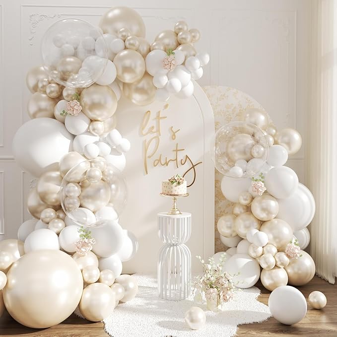 White Balloon Arch Garland Kit 103Pcs Double Stuffed Pearl White Clear Balloons Different Size for Wedding Birthday Baby S...