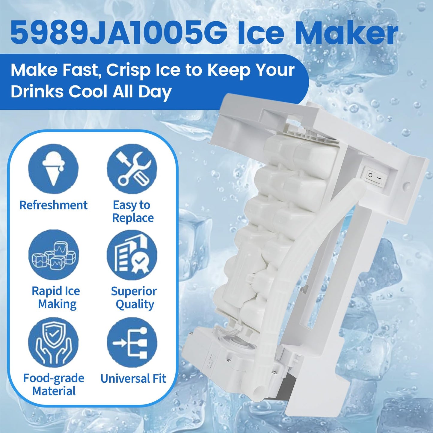 5989JA1005G Refrigerator Ice Maker Assembly, OEM Upgraded Replacement, Compatible with LG & Kenmore Refrigerator Models, for Household and Commercial Use