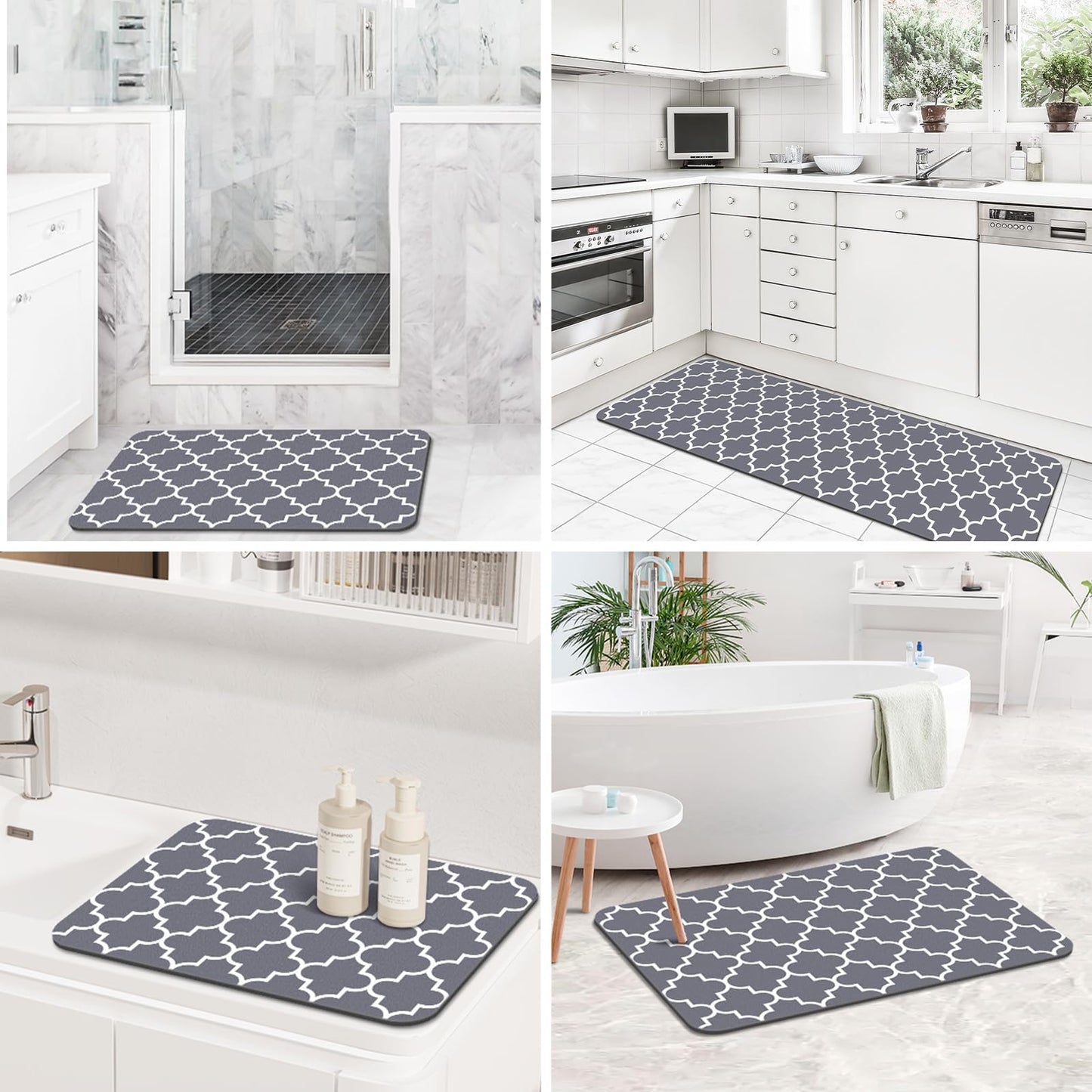 KMAT Bath Mat Super Absorbent Bathroom Rugs Anti-Slip Quick Dry Bath Rug Fits Under Door Washable Bath Rugs for Bathroom Shower Room in Front of Bathtub Sink, Grey 16"x24"