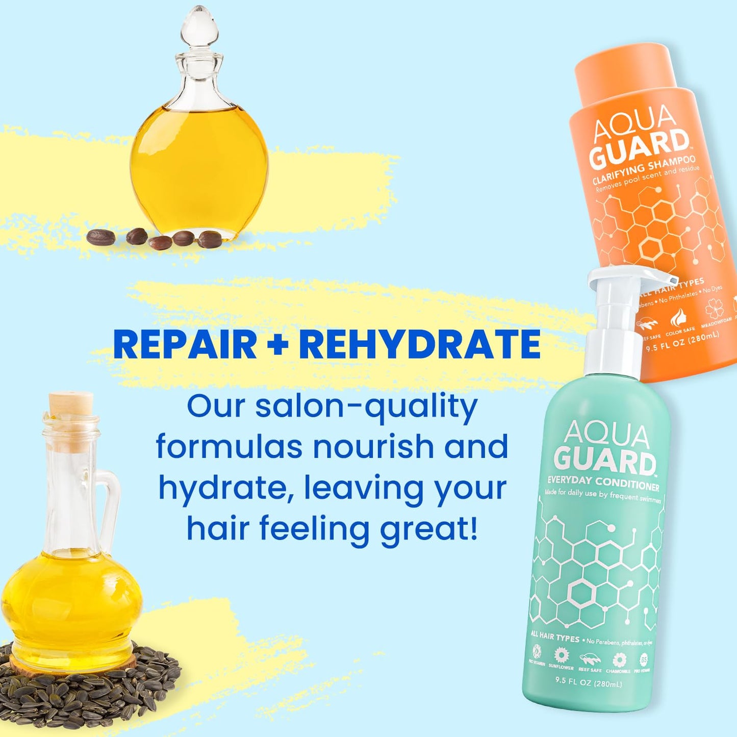 AQUA GUARD Swimmers Essential Hair Protection Bundle | Prevents Chlorine Damage + Softens Hair While Swimming | Color Safe, Leav