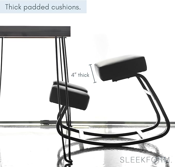 Sleekform Ergonomic Kneeling Chair - Rocking Desk Stool for Comfortable Home Office Posture Support - Metal, Heavy Duty, Easy to Clean Cushions