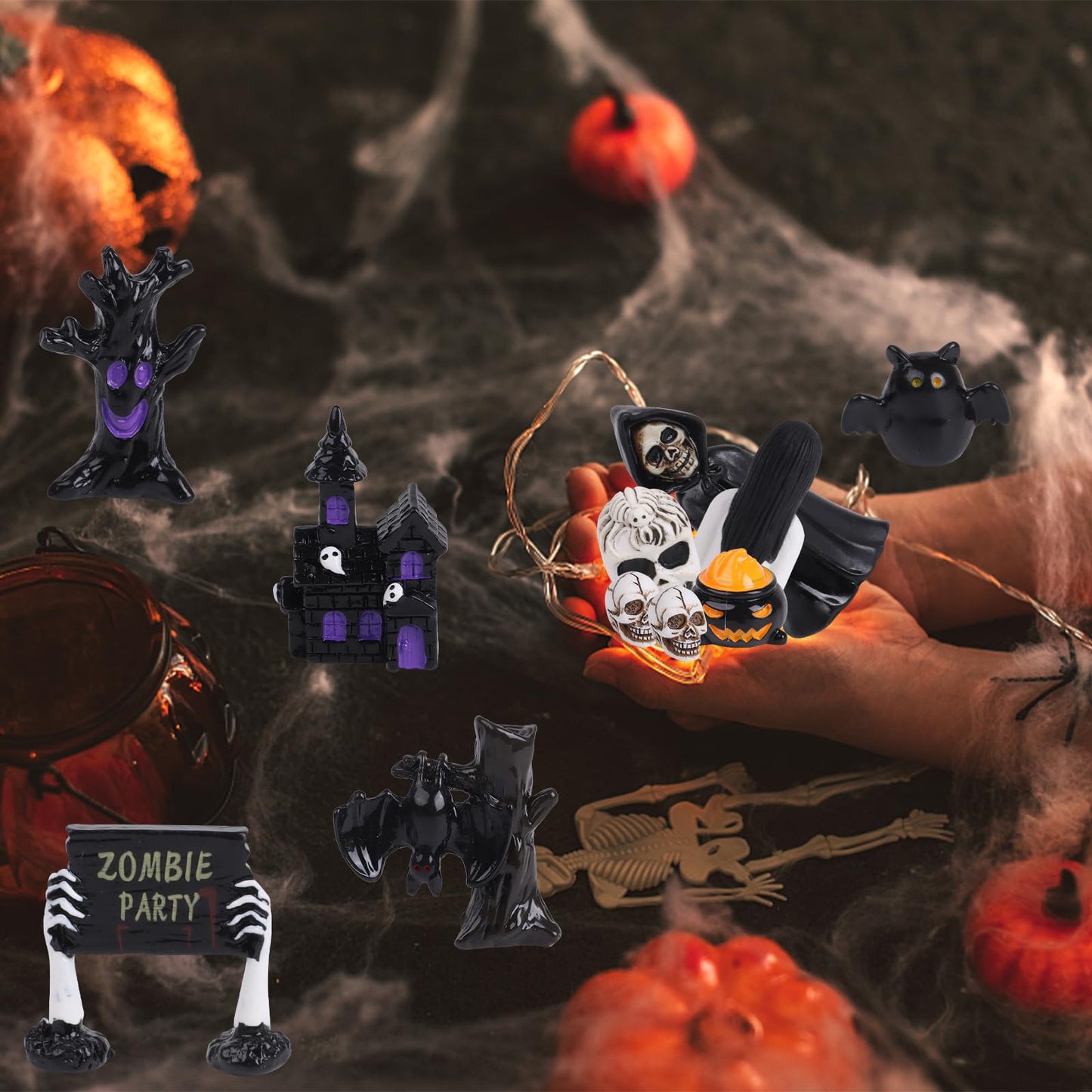 DIYASY Halloween Miniature Figurines, 40 Pcs Mini Resin Craft Decorations Tiny Miniatures Dollhouse Ornaments Small Fairy Garden Décor Village Accessories