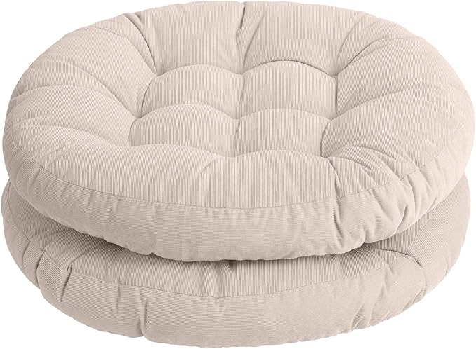 Tiita Round Office Chair Cushions 22x22 Inch Outdoor Seat Pads Set of 2 Throw Floor Pillows for Adults Sitting Patio Garden, Beige
