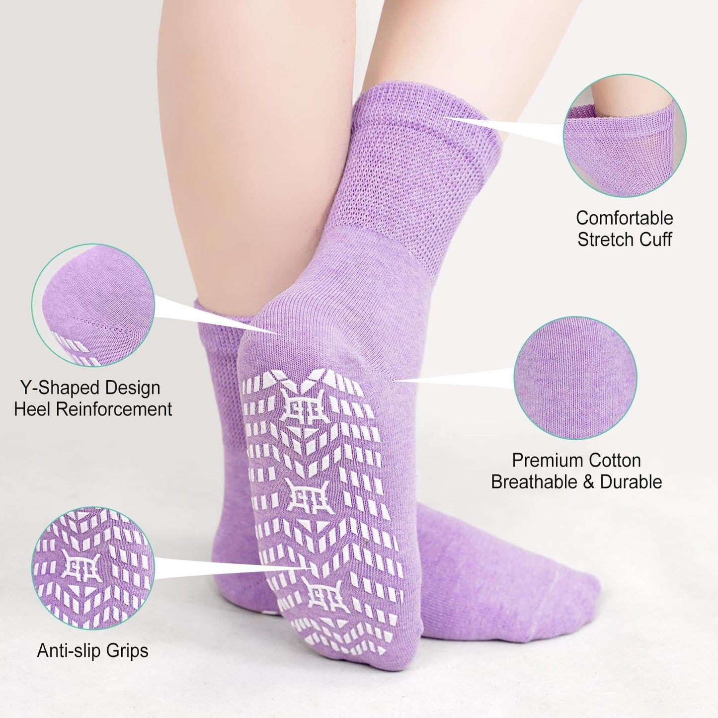 CaiDieNu Non Slip Socks for Women: Non Skid Crew Grip Socks with Gripper for Elderly Pregnant Hospital Slipper Grippy 5 Pairs Mixed Colors Medium