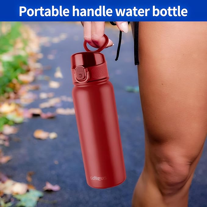 GOPPUS 20 Oz Insulated Stainless Steel Water Bottle BPA-Free Sports Water Bottle, Great for Travel, with Chug Lid - Leak & Sweat Proof with Anti-Dust Lid(red)