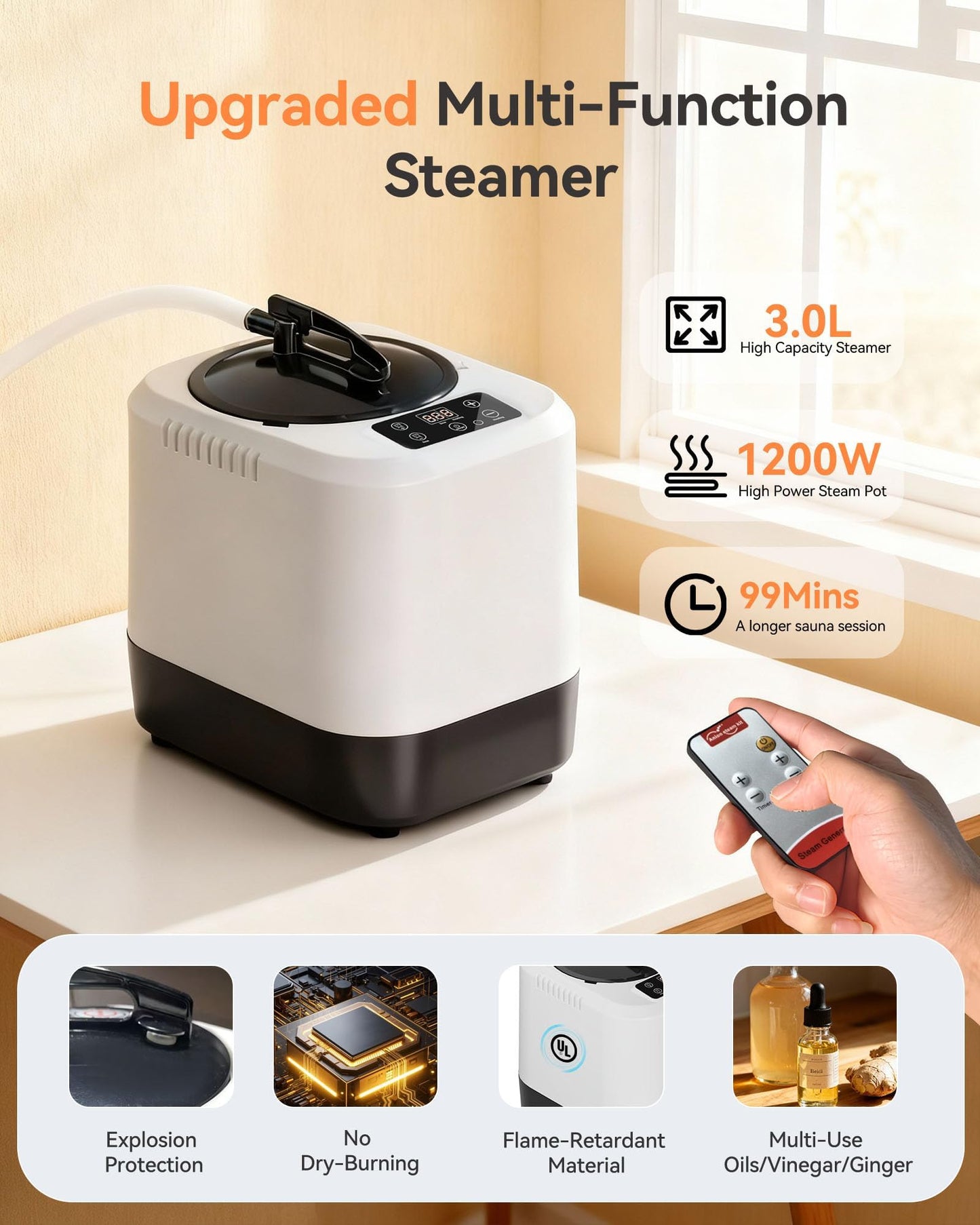 Portable Sauna for Home with 3L 1200W Steamer, Big Folding Chair, 99 Mins Timer, 9 Levels, Pernoanl Steam Sauna Tent Dual YKK Zippers for Home Spa Detoxification, 32' x32' x 71' (Light Blue)