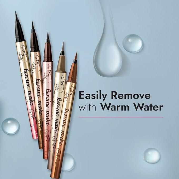 HEROINE MAKE by KISSME Waterproof Eyeliner for Intense Color & Ultra-Fine 0.1mm Tip, Liquid Eyeliner Pen with Organic Beauty Serum, Cat Eye Liner for Long Lasting Dramatic Lines, Jet Black 1 EA, PRIME