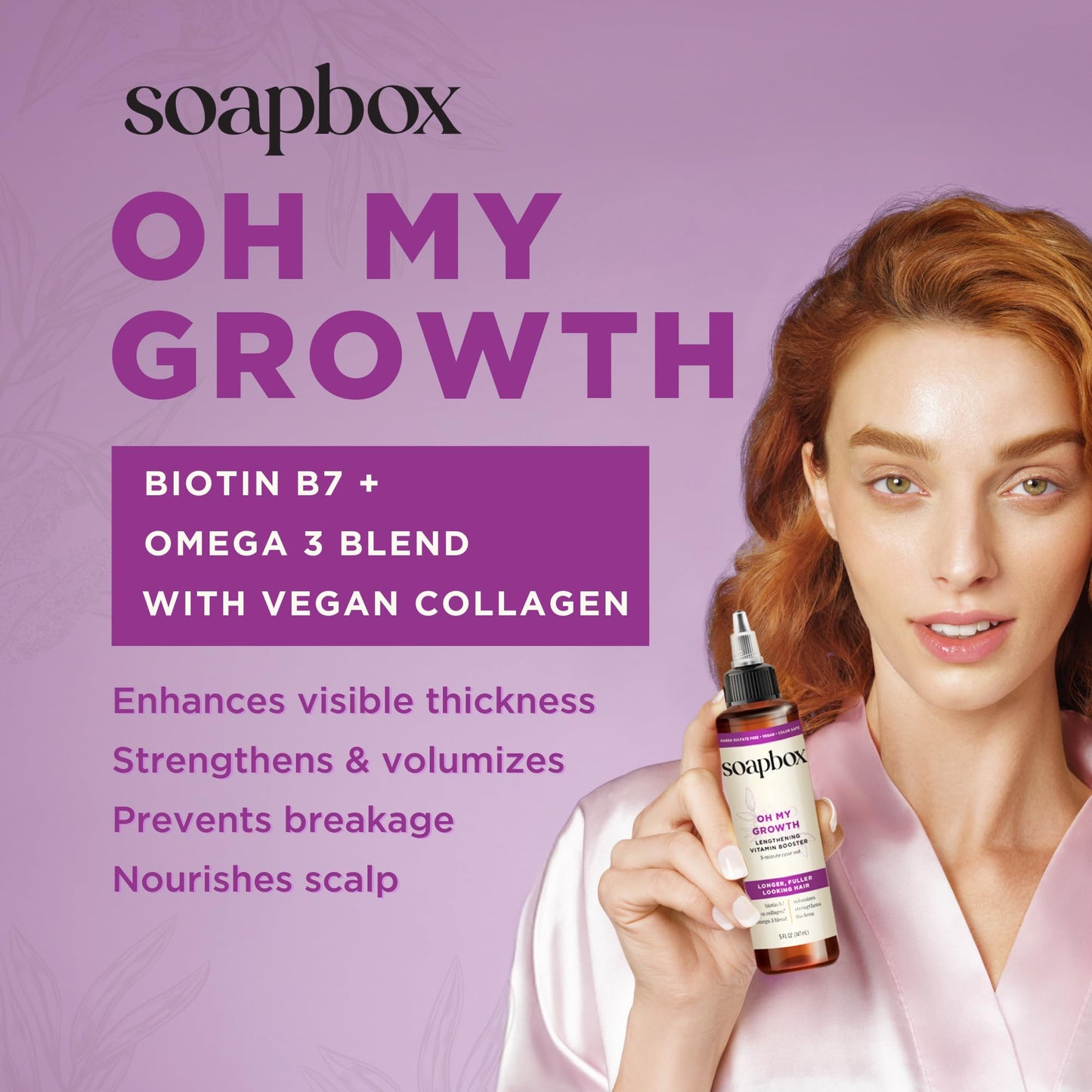 Soapbox Oh My Growth, Lengthening Vitamin Booster Treatment for All Hair Types with Biotin, Vegan Collagen & Vitamins A & C, Par