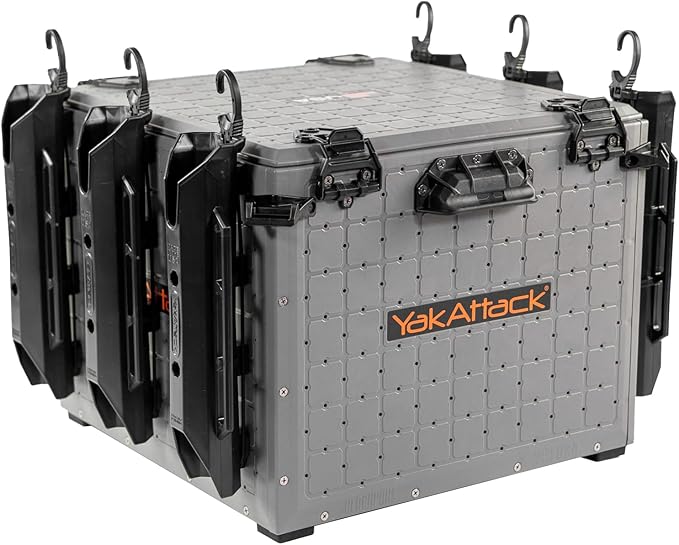 YakAttack BlackPak Pro 16" x 16" Kayak Fishing Crate with 6 Rod Holders - Battleship Grey | Tackle Storage Box & Fishing G...