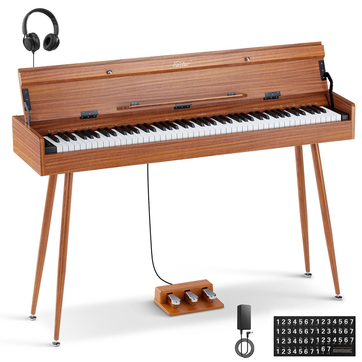 Eastar EUP-100 Digital Piano 88 Key Weighted Keyboard Full Size, Home Digital Keyboard Piano Gifts for Beginners Daughter, with Cover, Headphone, Three-Pedal, Wireless Midi & Recording, Retro Wood