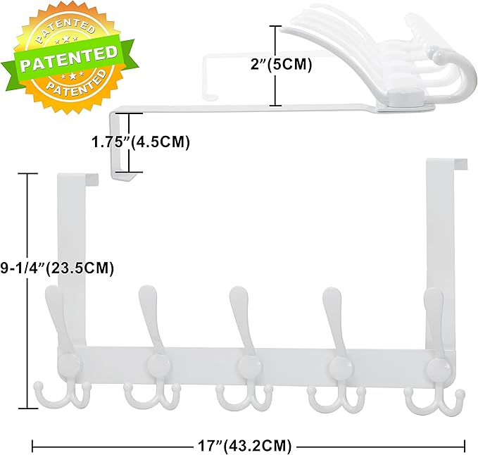 Dseap Over The Door Hook Hanger - 5 Tri Hooks, Heavy Duty Over The Door Towel Rack Coat Rack for Clothes Hat Towel, Rose Gold, Pack of 2