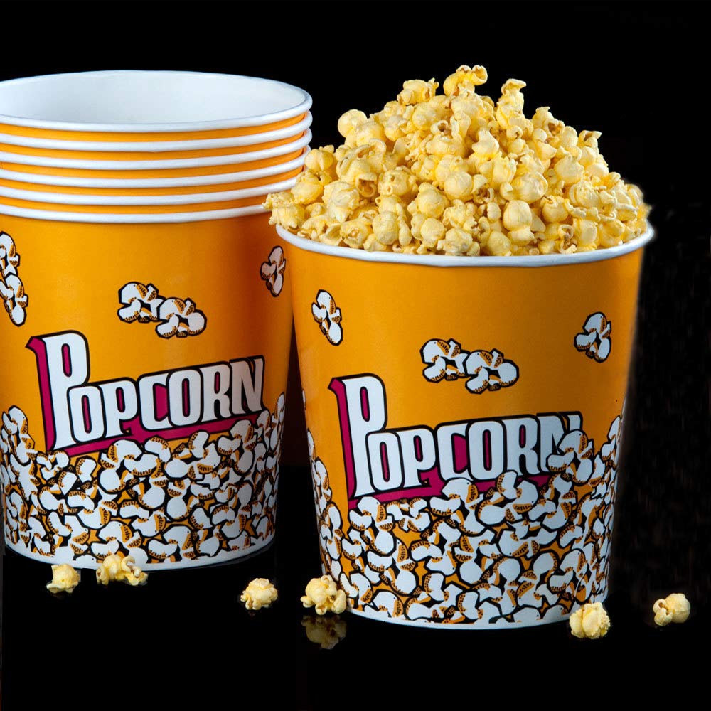 Novelty Place Retro Style Plastic Popcorn Containers for Movie Night - 7" Tall x 7" Top Diameter (3 Pack)