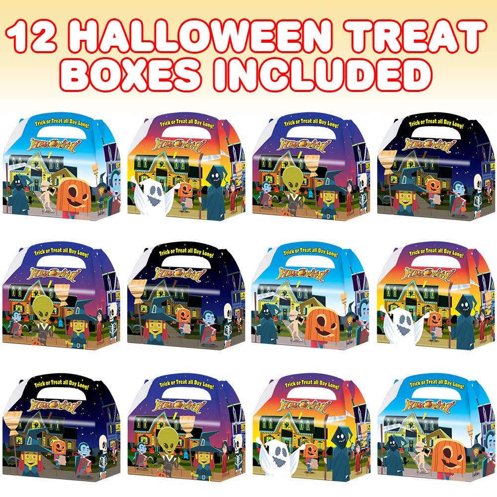 ArtCreativity Halloween Treat Boxes, Set of 12, Cardboard Candy Treat Bags with Carry Handles, Trick or Treat Supplies, Party Favors Halloween Candy Box for Sweets, Toys, Gifts, and More
