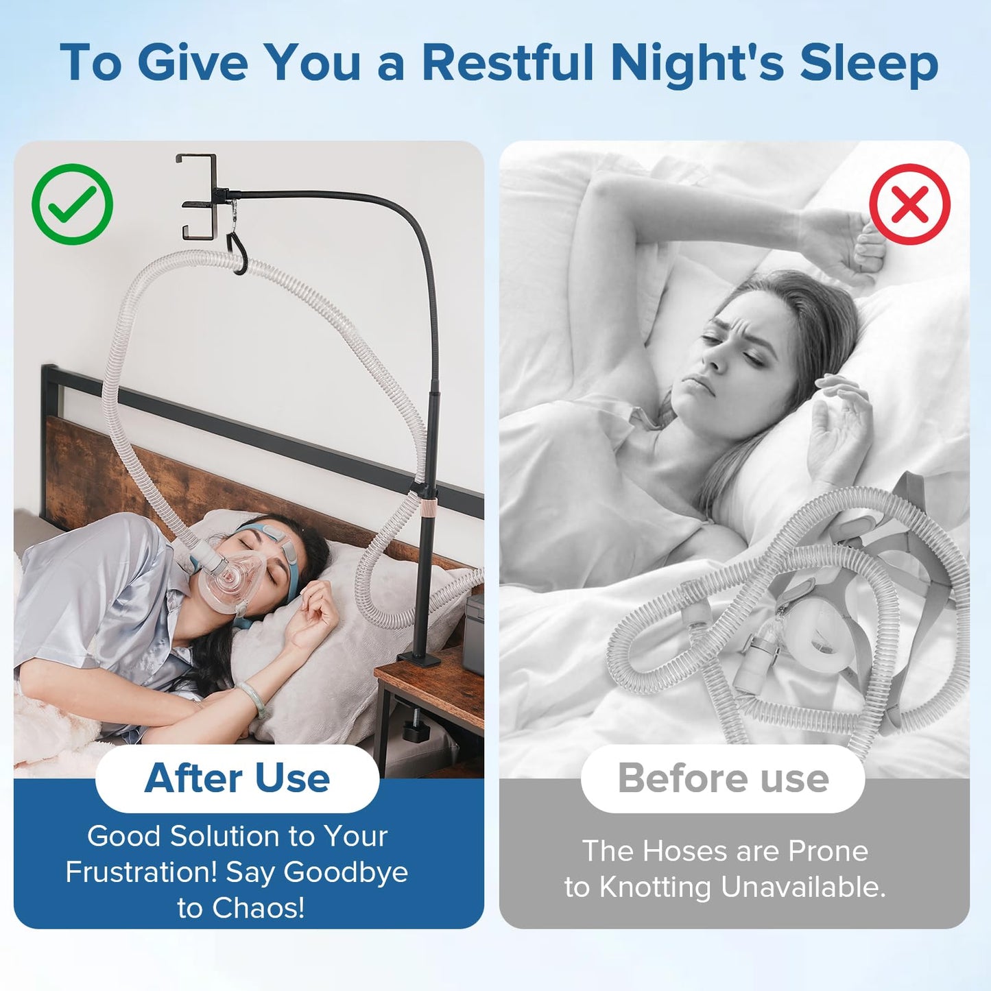 CPAP Hose Holder for Bedside – All-Metal CPAP Hose Hanger with Aluminum Hook, Easy Clip-On CPAP Stand for Travel – No Wall Damage, Fits ResMed, Philips, AirSense Tubing