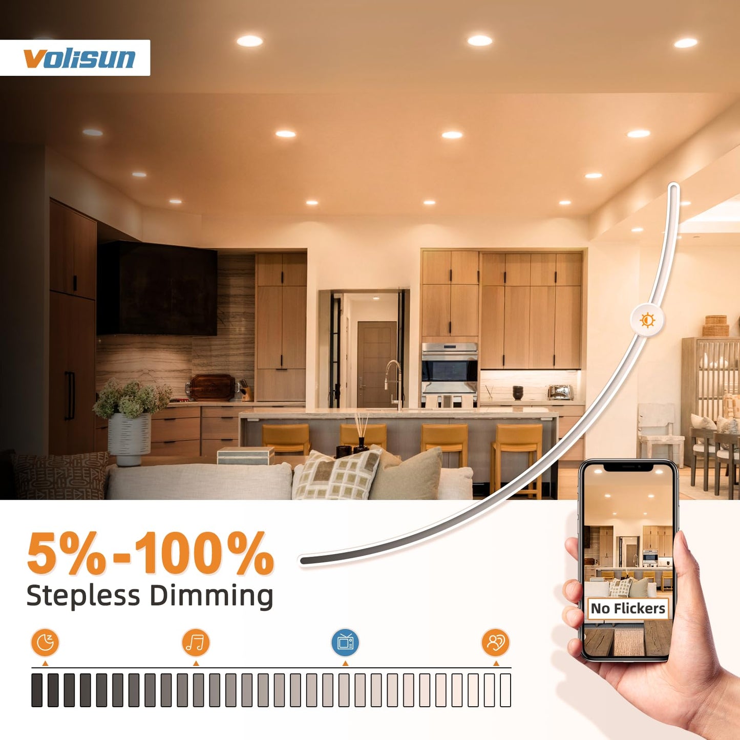 VOLISUN 12 Pack 3 Inch 5CCT Recessed Light with Night Light,Canless LED Recessed Lighting 3 inch,2700K-5000K Selectable,Dimmable Recessed Ceiling Wafer Light,ETL Certificated