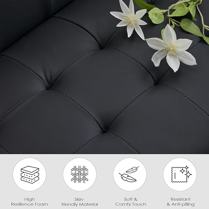 TYBOATLE Sofa Couch 62" W Loveseat w/ 2 USB Charger Ports & 2 Cupholders, Mid-Century Modern Black LeatherTufted Small Love Seat Couches for Office,Compact Living Room,Bedroom,Apartment,Dorm (2)