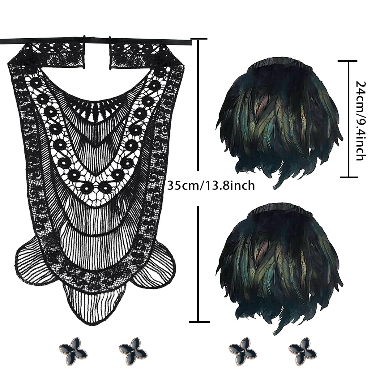 L'VOW Natural Real Feather Steampunk Lace Epaulet Shoulder Wings Gothic Halloween Costumes for Women and Men(Black)