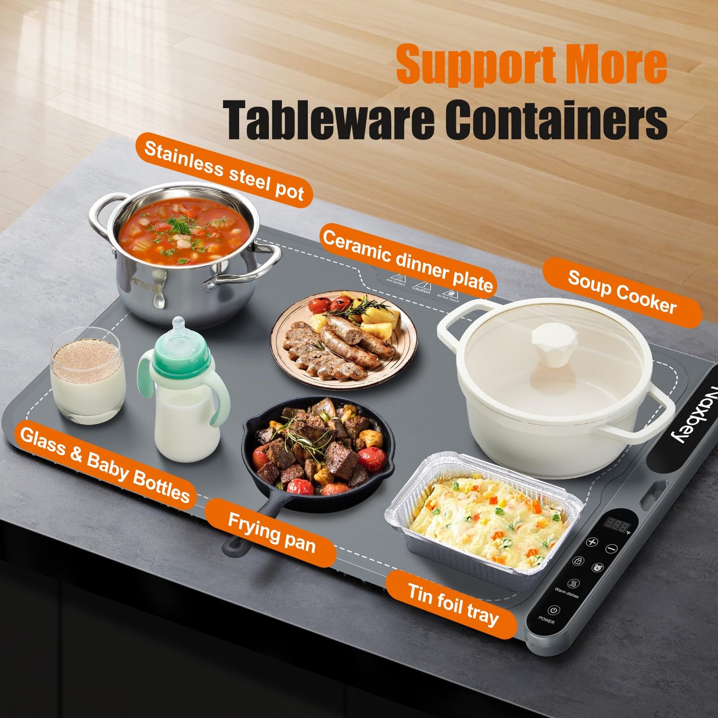 NAXBEY Warming Mat for Food, Food Warmers for Parties Buffet, Foldable Food Warming Mats for Countertops and Daily Use with Timer and 7 Temperature Levels, with one-touch heating button, 15"x23.6"