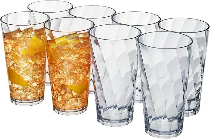 US Acrylic Optix Plastic Reusable Drinking Glasses (Set of 8) 20oz Water Cups in Clear | BPA-Free Tumblers, Made in USA | ...