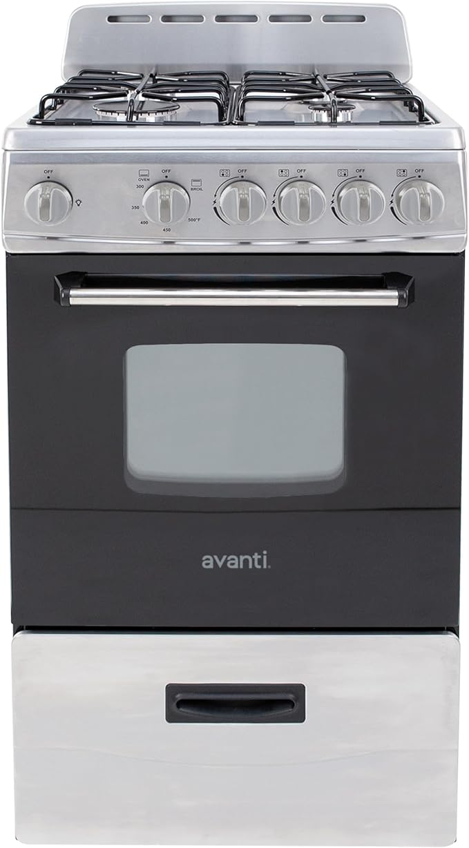 Avanti Gas Range Oven, Compact Freestanding Design, 4 Sealed Burners with Electronic Ignition, 2.1 Cu.Ft. Capacity Feature...