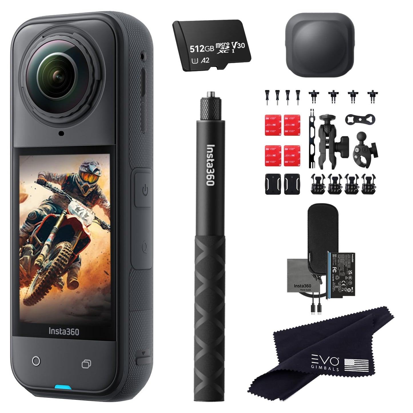 Insta360 X5 Motorcycle Bundle-8K Waterproof 360 Action Camera With 1/1.28 48Mp Sensors, 8K 360 Hdr Video, 72Mp, 4K Single-Lens |
