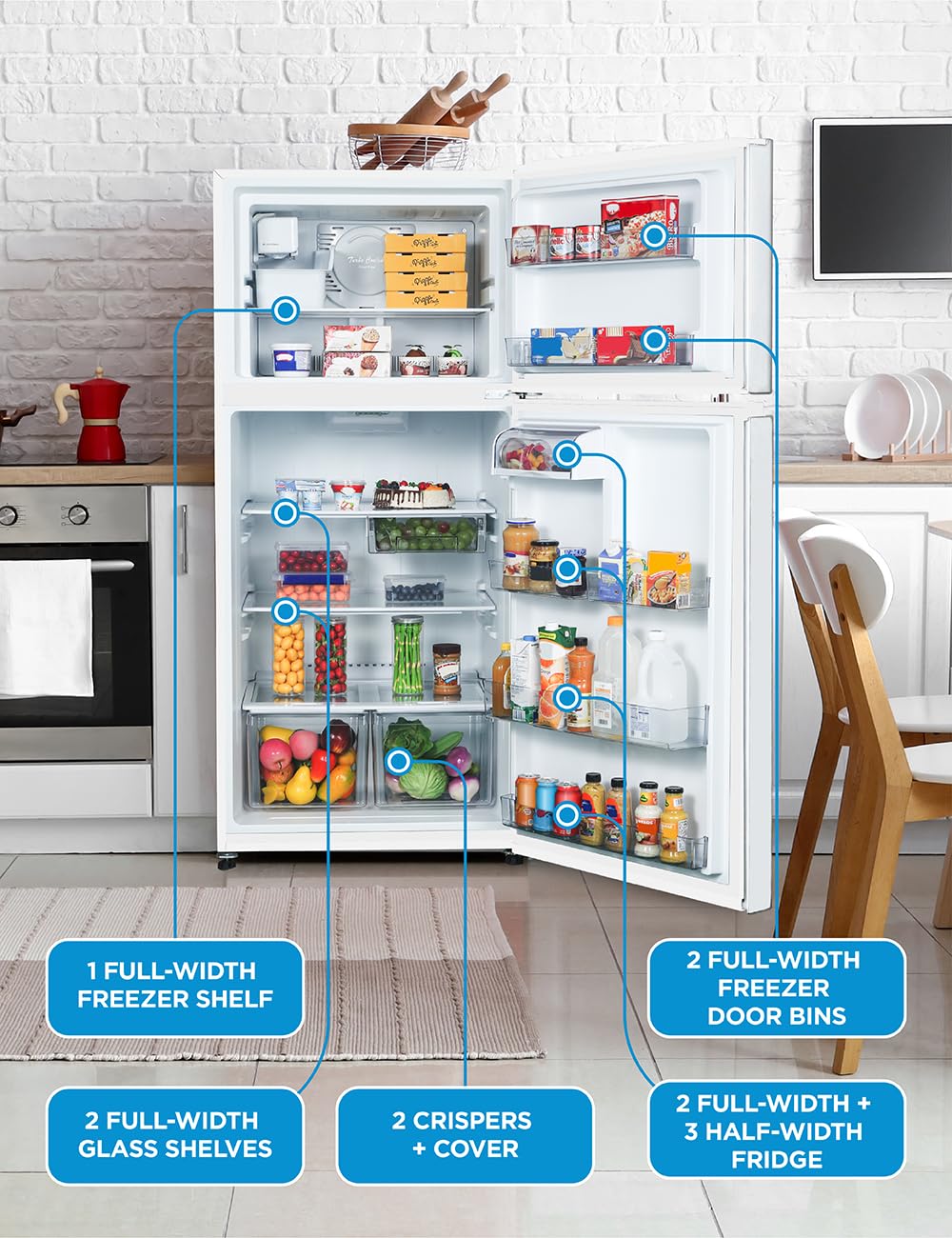 Commercial Cool 18 Cu. Ft. Top Mount Refrigerator with Ice Maker, 2-Door Refrigerator with Top Freezer, Freezer with Icemaker and Adjustable Temperature Control, Energy Star Certified, White