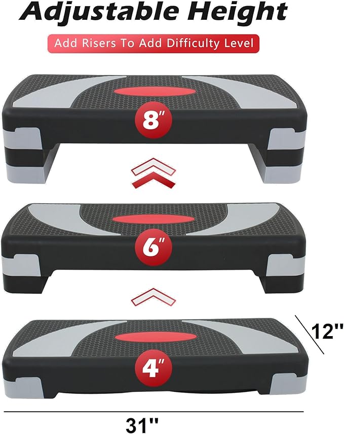 ZENY 31’’ Aerobic Step Platform, Adjustable Exercise Workout Stepper with Stable Risers, Stand Up Steppers for Exercise at Home, Fitness Equipment for Home Gym