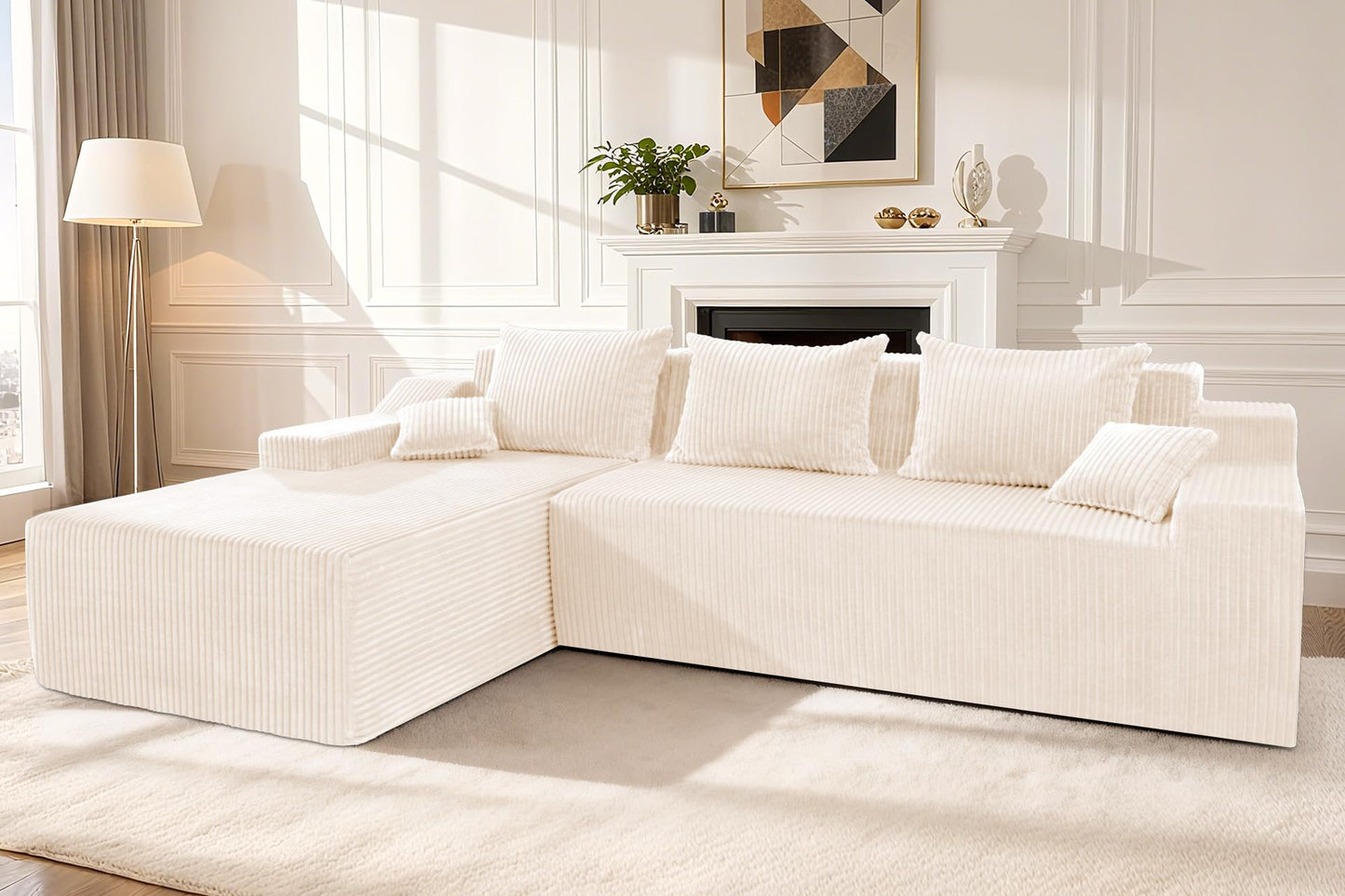 HABUTWAY 101'' Modular Sectional Sofa Cloud Couch with Deep Seat, Modern L-Shaped Convertible Couches Upholstered Couch with Chaise for Living Room Bedroom(Beige, Left-Facing Chaise)