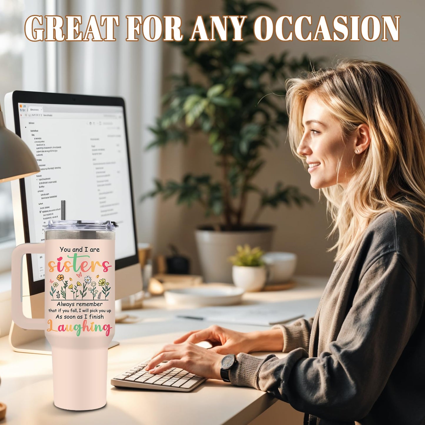 DUUV Sister Birthday Gifts, Sisters Gifts from Sister Tumbler 40 Oz, Birthday Gift for Soul Sisters BFF Bestie Friends, 40 Oz Tumbler with Handle Lid and Straw, 1PCS
