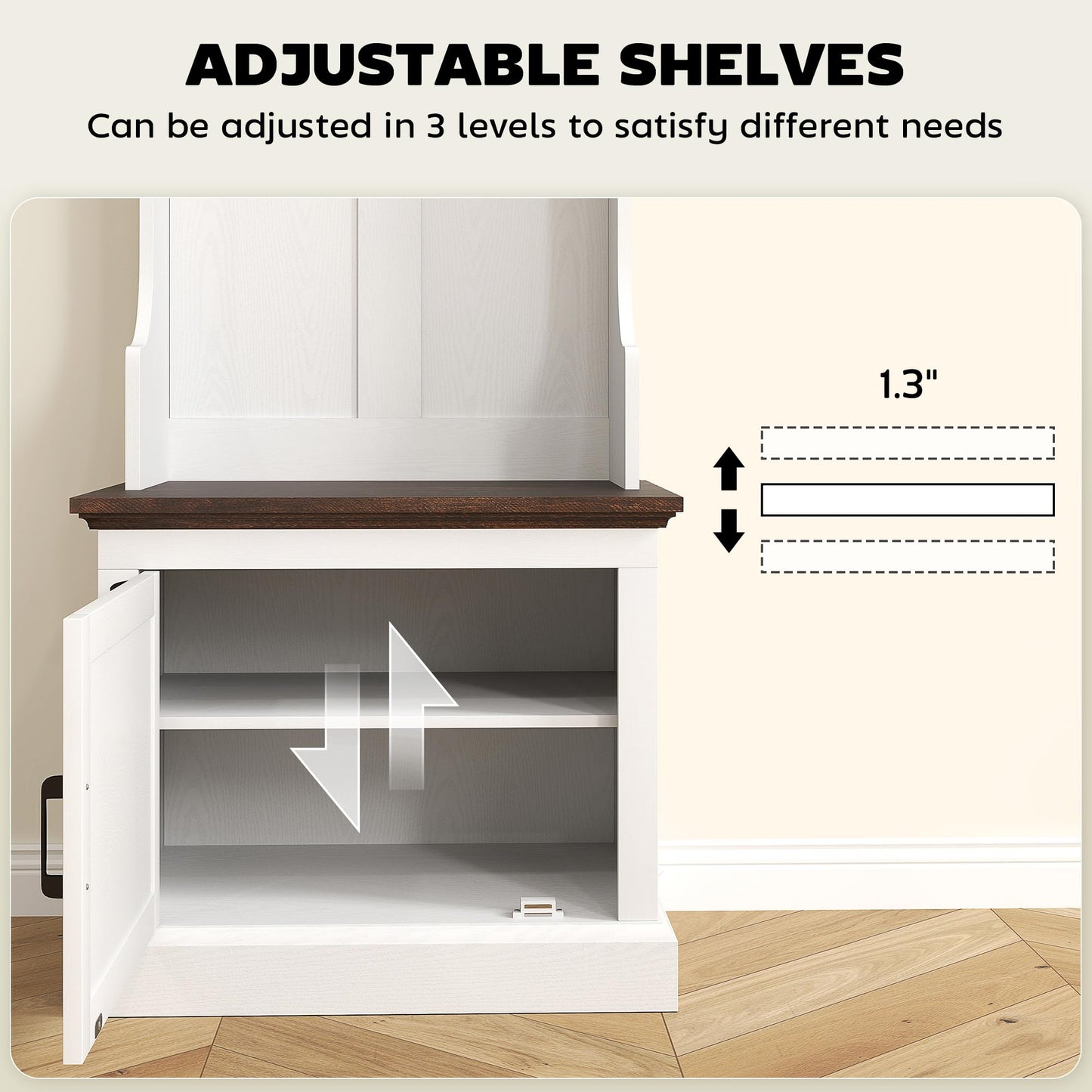 HOMCOM 3-in-1 Hall Tree with Shoe Storage, Standing Coat Rack with Shoe Bench, Entryway Furniture with Three Hooks, White Wood Grain