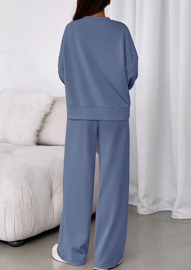 PRETTYGARDEN 2 Piece Sets For Women Fall Trendy Long Sleeve Sweatshirt Wide Leg Pants Loungewear Set Matching Sweatsuit