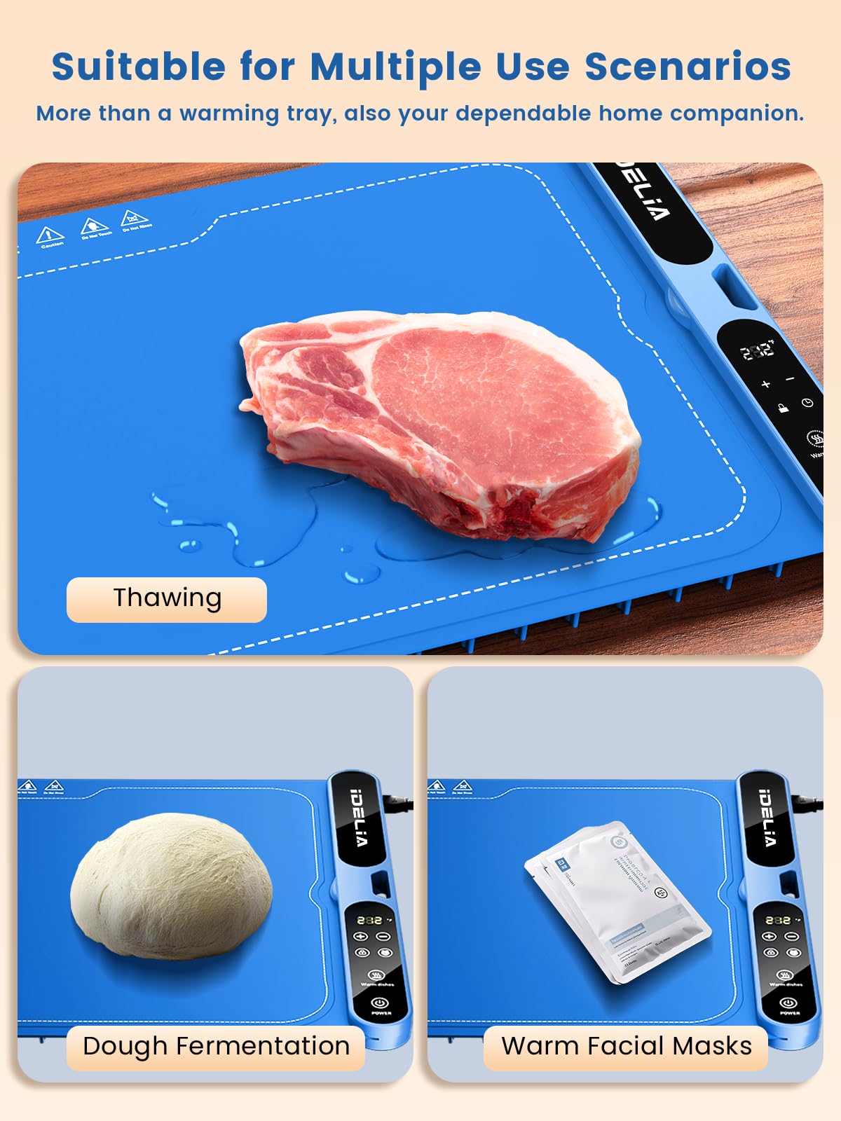 Food Warming Mat Electric Heating - Portable Silicone Warming Tray with 7 Temperature Settings and 8 Hours Timer for Party Buffet Home Travel Kitchen (31.5"x15",Bule)