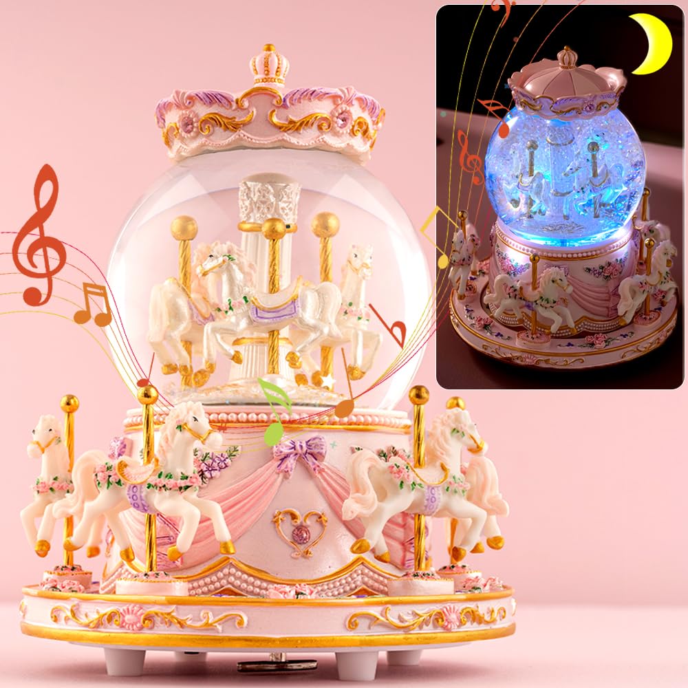 You are My Sunshine Snow Globe Music Box Daughter Birthday Gifts for Women Girls Friend Sister, Christmas Xmas Valentine Snow Globe Granddaughter Carousel Horse Music Box Gifts