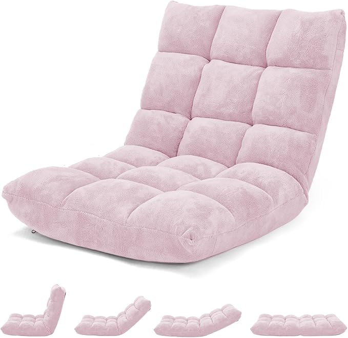 ARLIME Adjustable Floor Chair, 14-Position Lazy Sofa Chair with Back Support & Thick Padding, Portable Foldable Floor Couch for Adults, Use in Bedroom, Living Room, Home Theater (Light Pink)