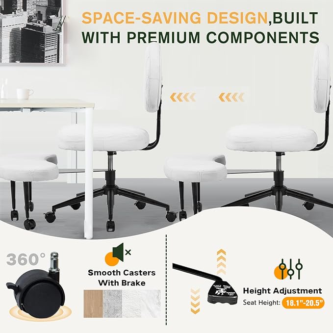 Ergonomic Cross Legged Office Chair with Wheels, Wide Seat and Backrest for Meditation, ADHD Cross Legged Office Chair with Adjustable Height, 360°Rotating Footrest for Yoga Home Office