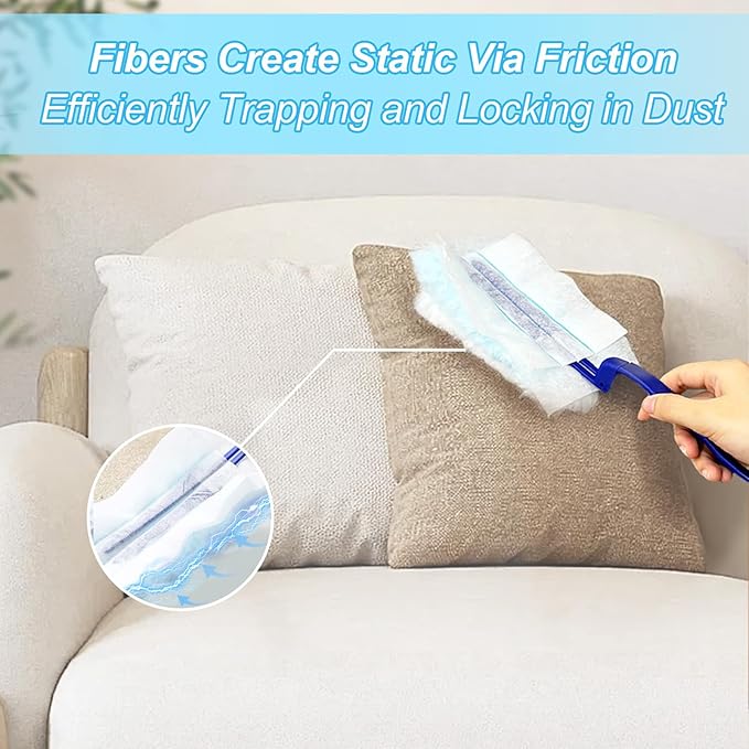50 Count Duster Refills Kit for Swiffe Duster, One-Sided Electrostatic Duster with 2 Handles, Heavy Duty Dusters Refills Replacement for Cleaning Home, Blinds, Fans, Corners