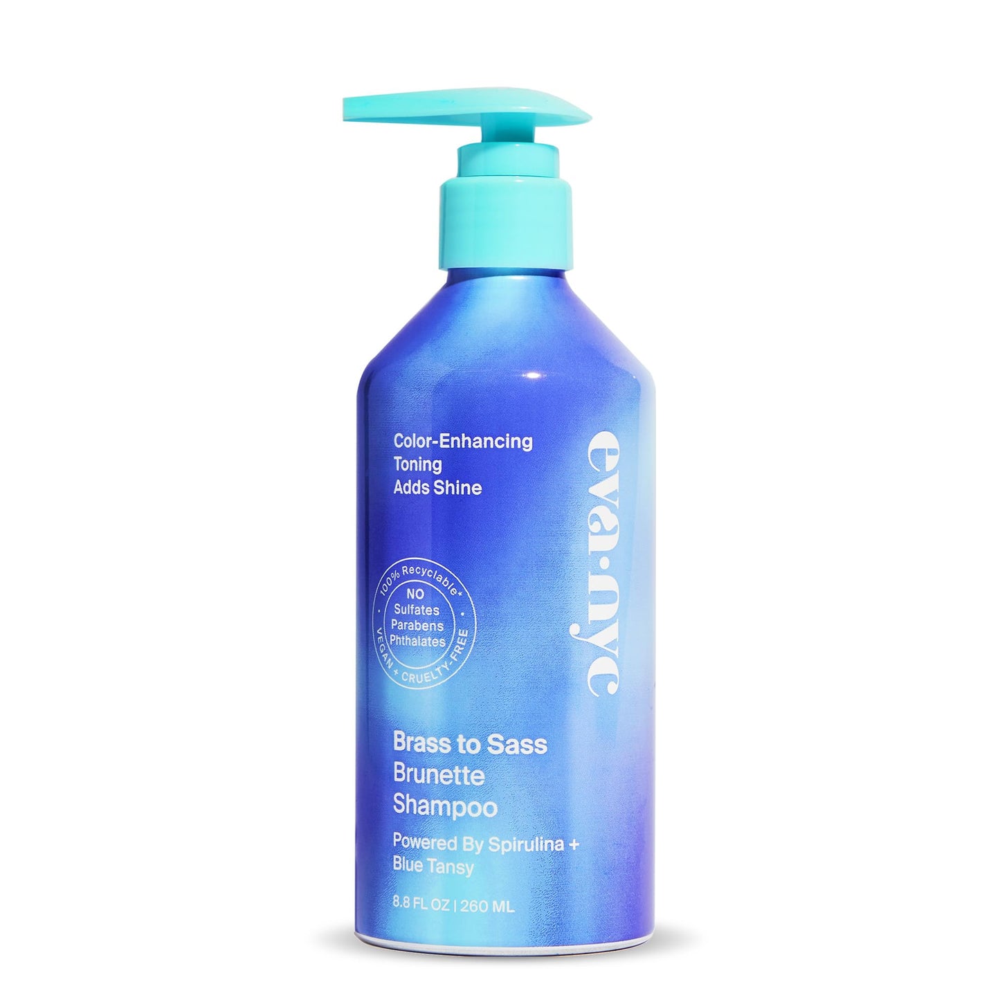 Eva NYC Brass to Sass Brunette Shampoo, Toning Blue Shampoo for Brunettes, Neutralizes Brassy Red and Orange Tones, Blue Shampoo