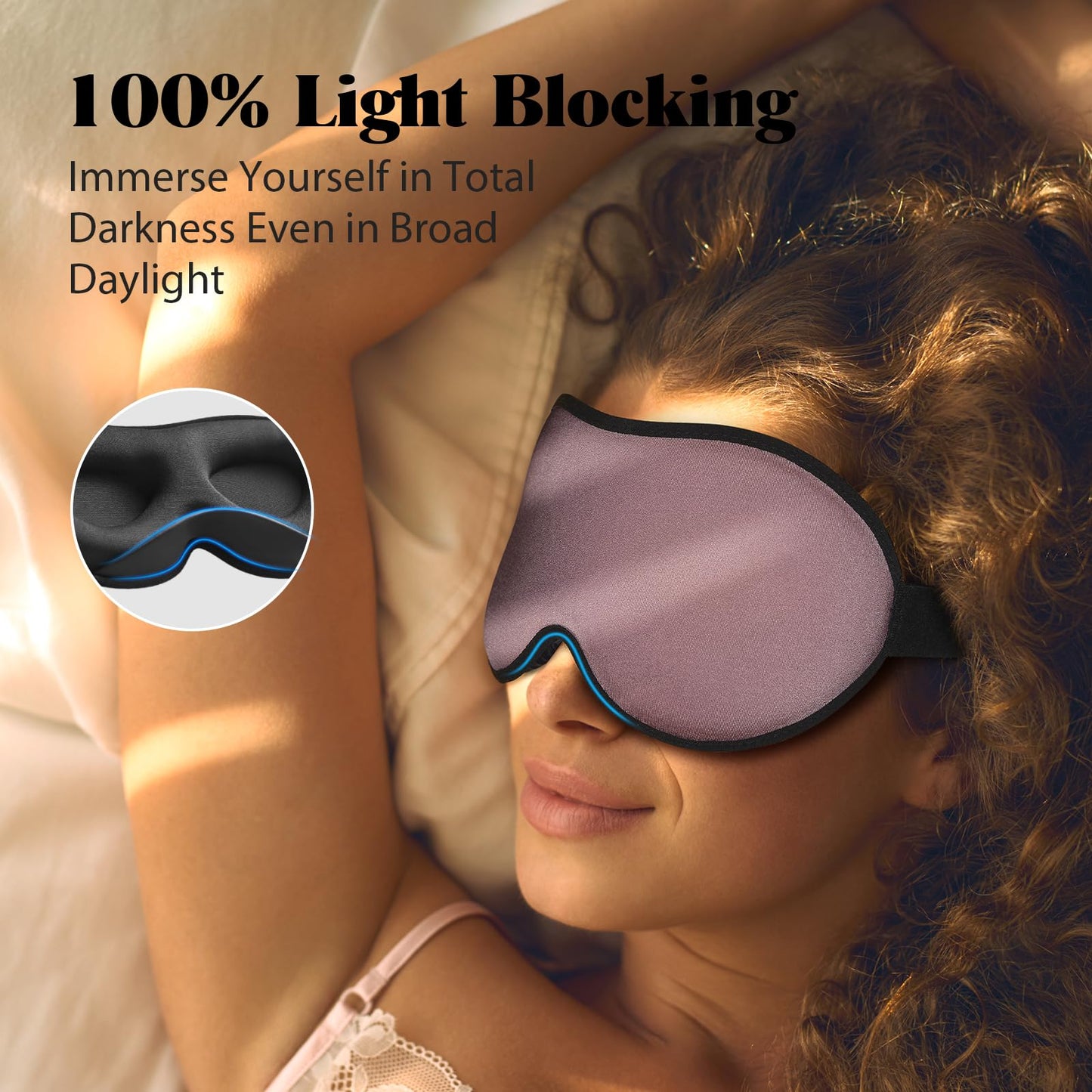 MABAO Weighted Eye Mask for Sleeping, Blackout 3D Contoured Sleep Mask with Adjustable Strap for Women Men, Memory Foam Gentle Pressure Relief Comfort Eye Cover Blindfold for Insomnia & Travel - Brown